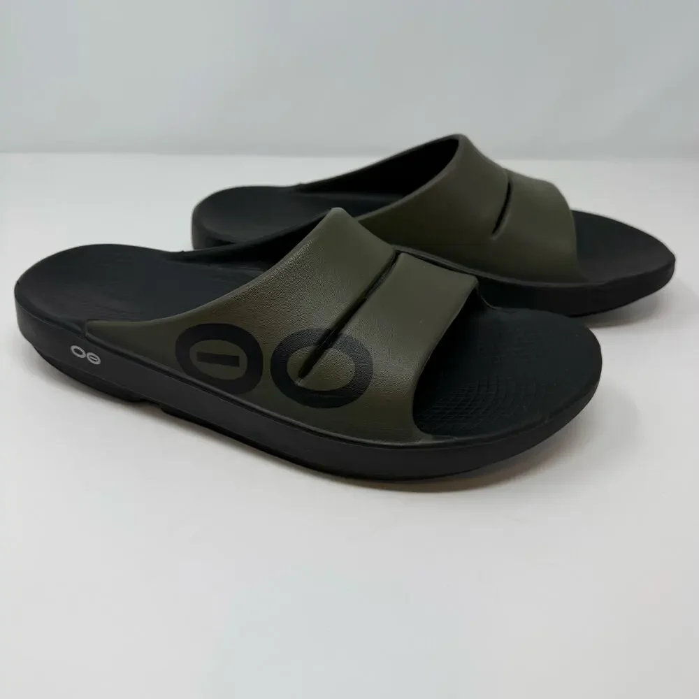 Oofos Ooahh Sports Slide Sandal Mens' 12 Olive Green Black Workout Recovery